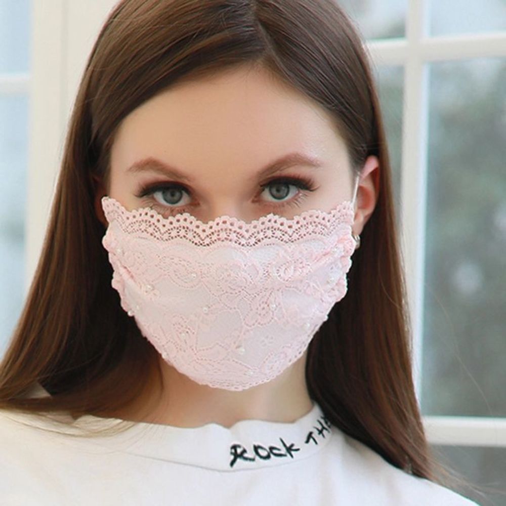 Beautiful Pink Lace Face Mask with Pearls
